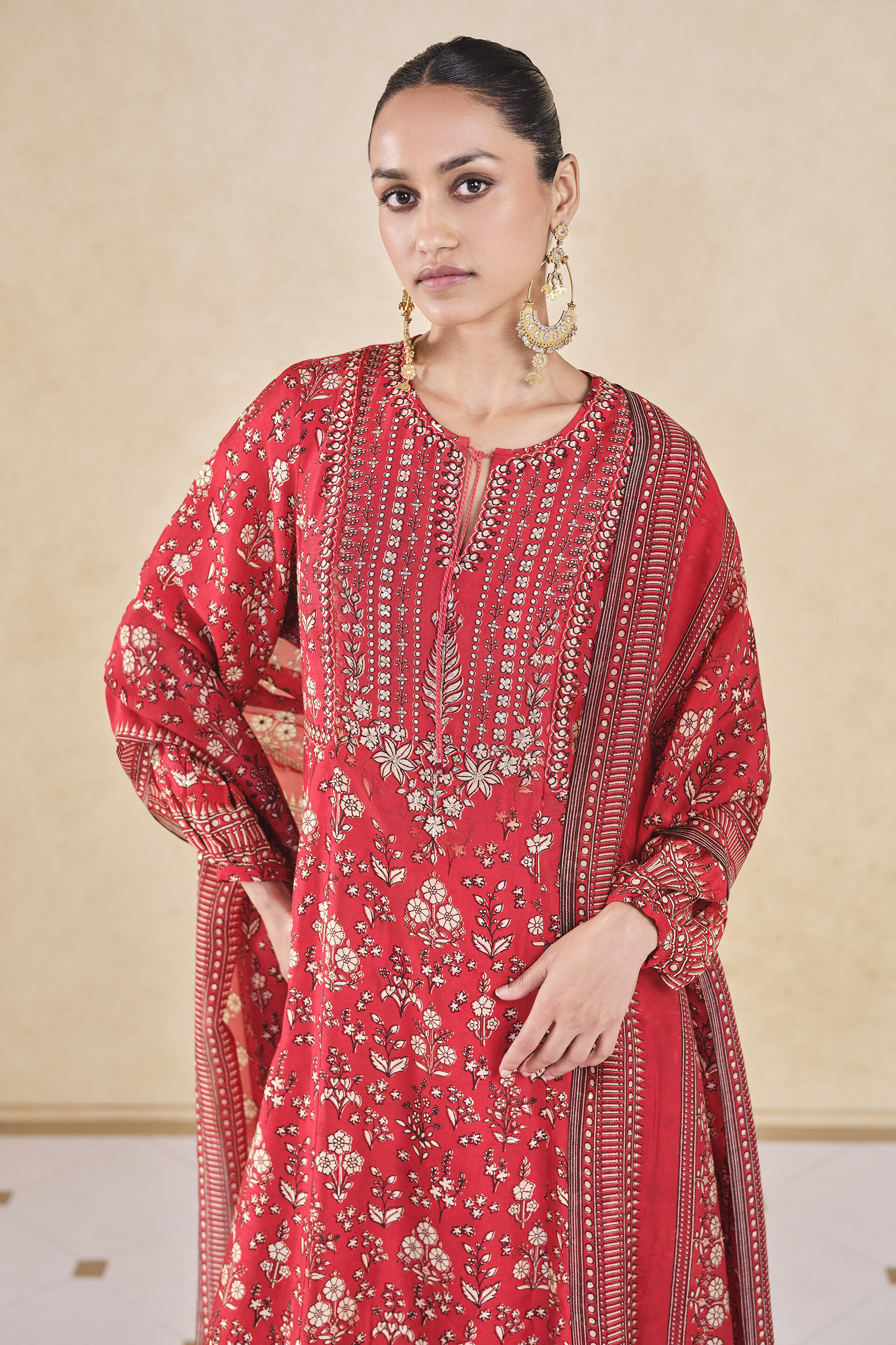 Niral Printed Silk Anarkali Set - Red, Red, image 4